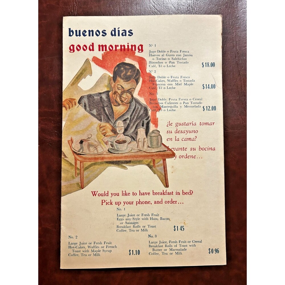 Vintage Hotel Cristal Colon Mexico Room Service Menu Buenos Dias 1950s